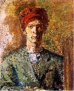 Zygmunt Waliszewski Self-portrait in red headwear France oil painting artist